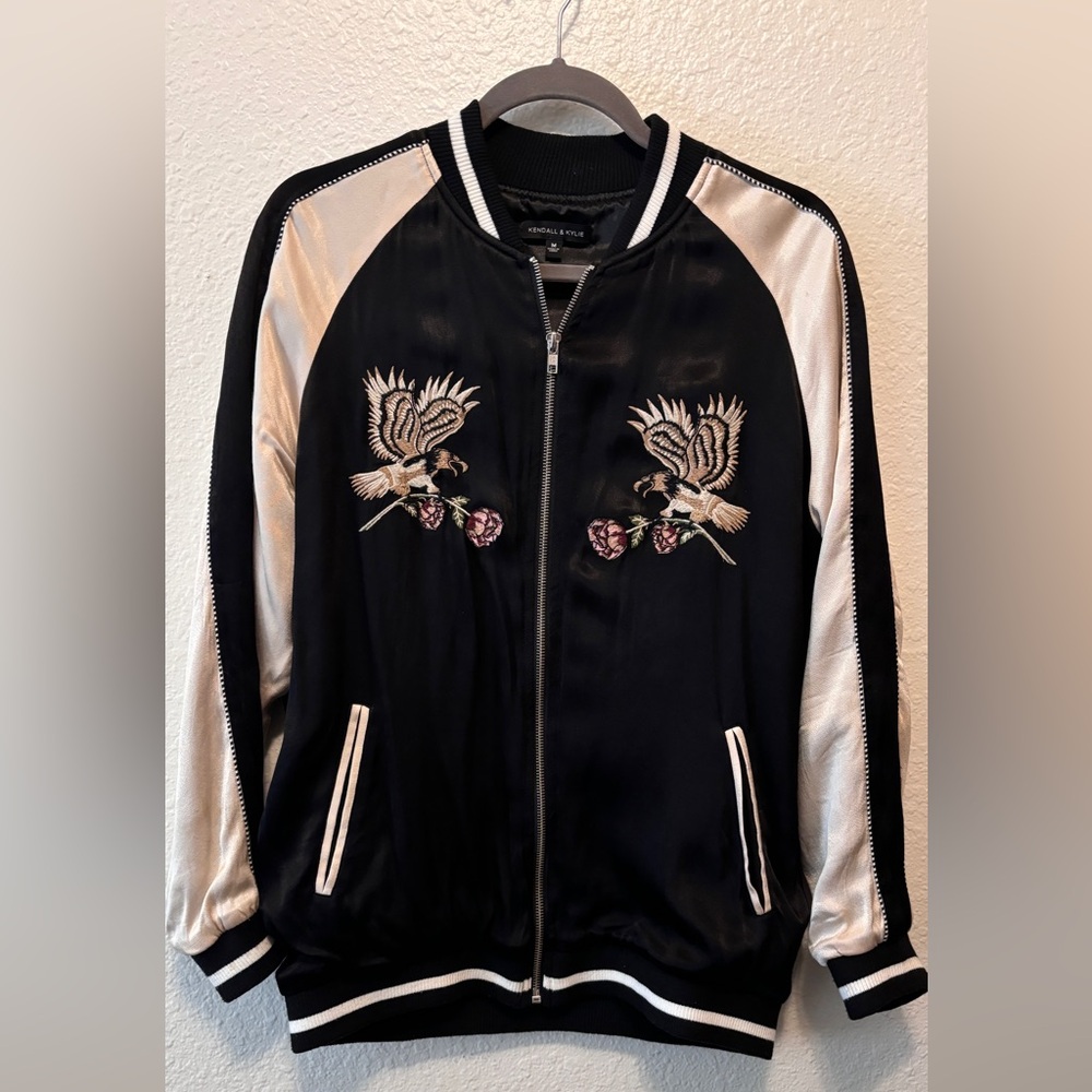 Kendall & Kylie Embroidered Satin Bomber
